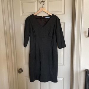 Antonio Melani Womens Sheath Dress Gray Knee Length Stretch V Neck 3/4 Sleeve 12
